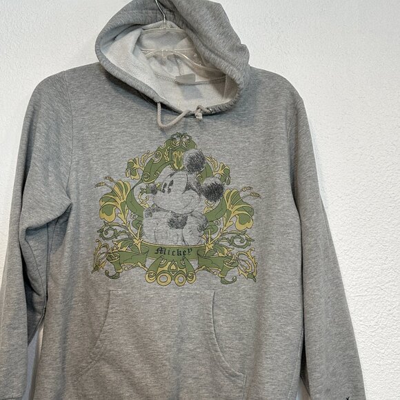 Womens Mickey Mouse Pullover Hoodie Sweatshirt Gray Front and Sleeve Graphic MED - Picture 6 of 7